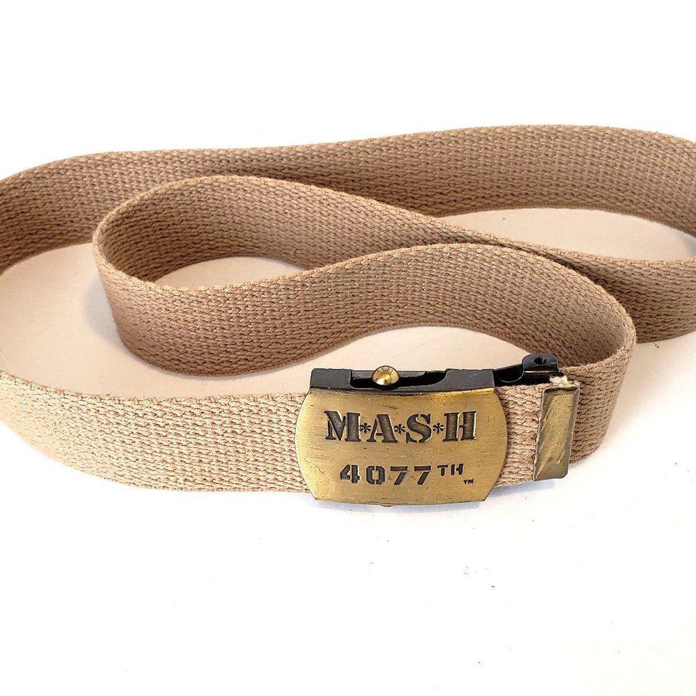 VTG 20th Fox Rare M*A*S*H 4077TH TV Show Brass Buckle Web Belt